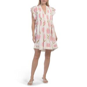 NAVY BLEU Pink Daisy Eden Flutter Sleeve Mini Dress